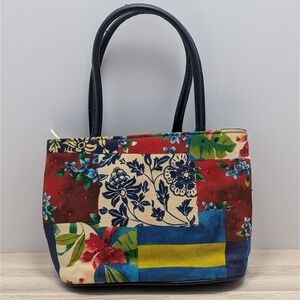 Bueno Patchwork Handbag Multicolor Floral Boho Eclectic Purse w/ Strap Rings